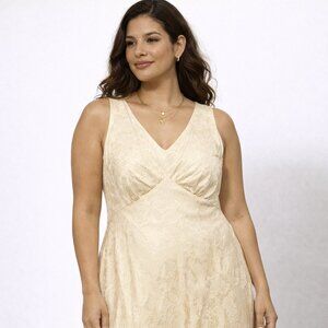 Lauren Ralph Lauren Floral Jacquard Midi Dress – Champagne – Size 14 – NWT